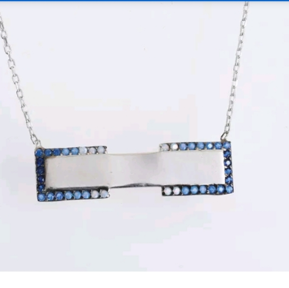 Sterling bar & sapphire/topaz engraveable necklace - Picture 4 of 4